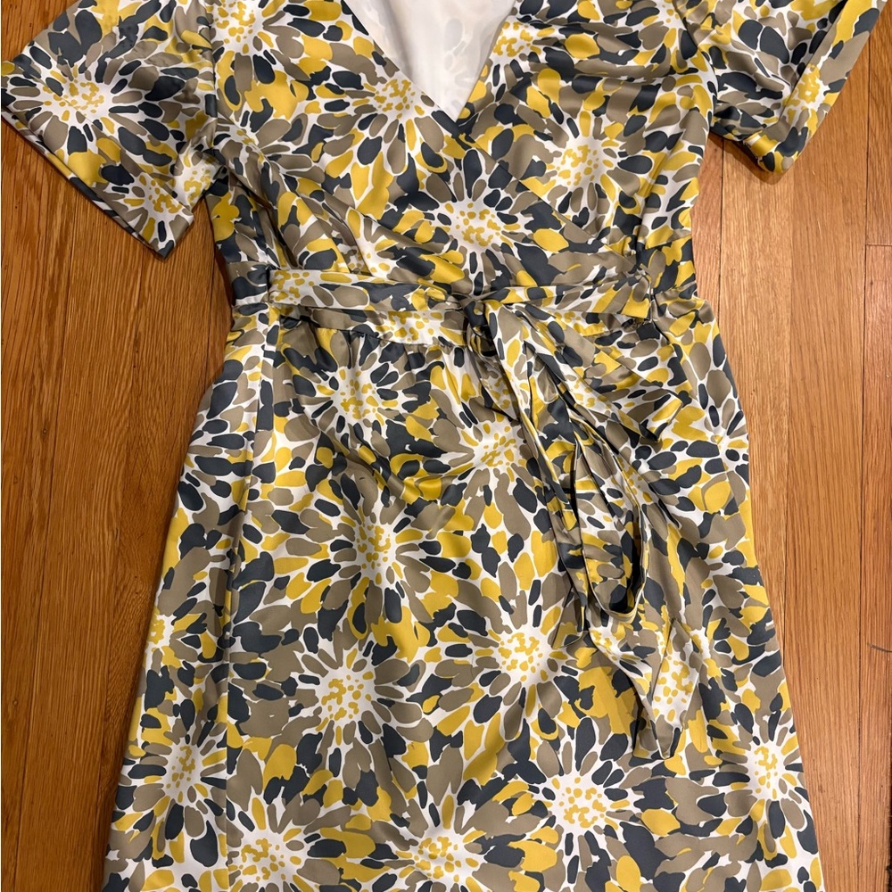 Banana Republic Yellow and Gray Wrap Midi Dress with V-Neck